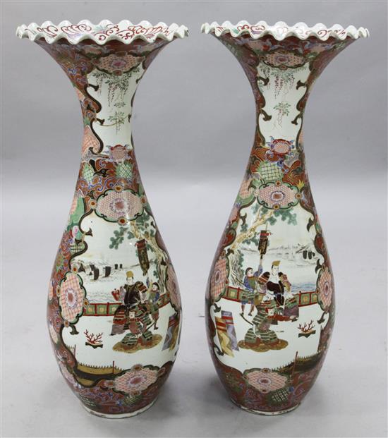 A pair of large Japanese Kutani bottle vases, late 19th century, 93cm, one repaired